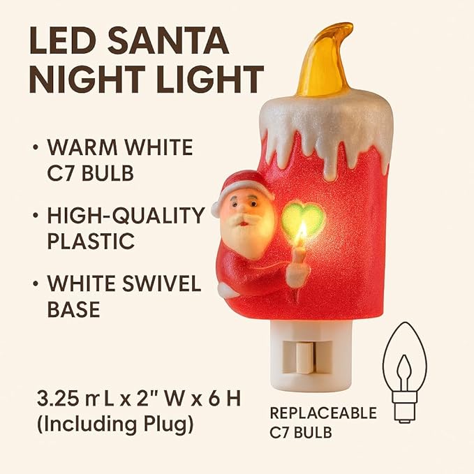 Novelty Lights LED Lamp Santa Claus with Candle Christmas Decoration Night Light with Swivel Plug