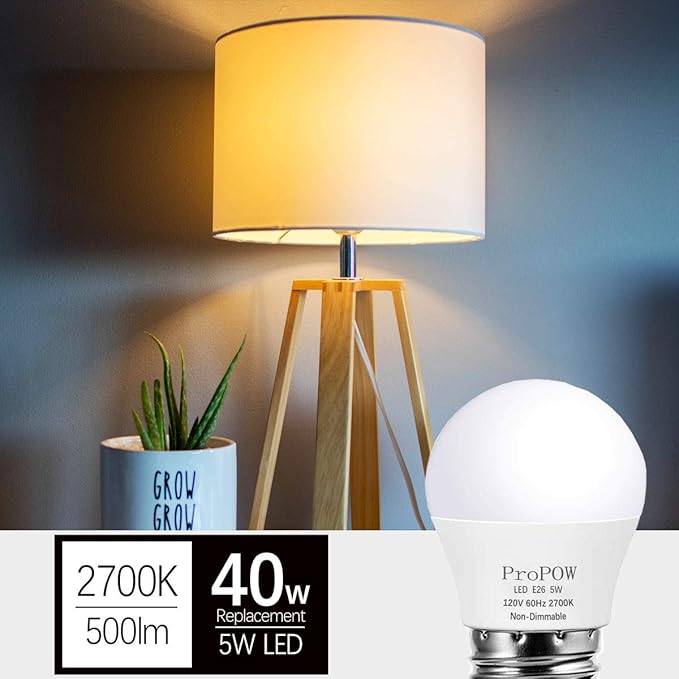 A15 LED Bulb 40 Watt Equivalent, 5W LED Light Bulbs, Soft White 2700K Energy Saving Low Watt Light Bulbs,E26 Base Bulb for Home Bedroom(4 Pack)