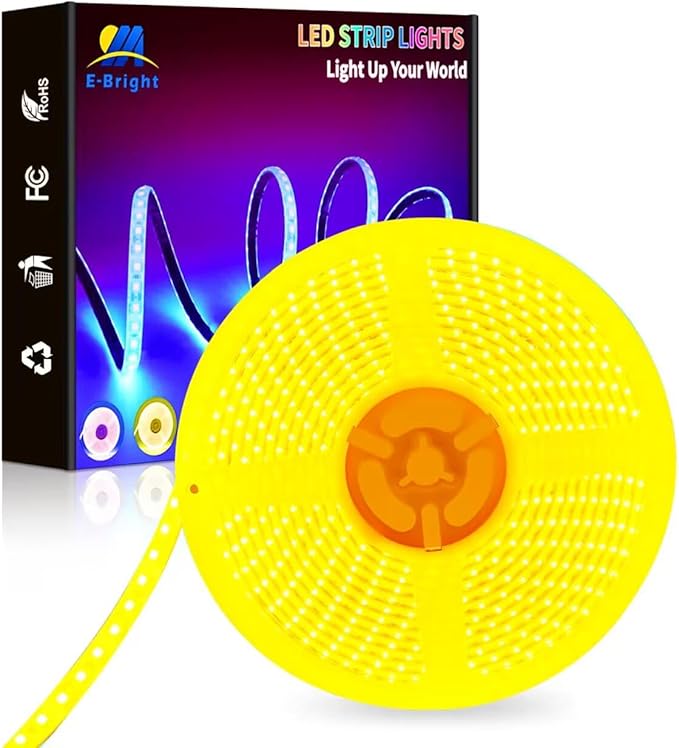YM E-Bright Yellow Led Strip Lights Flexible Waterproof 5M /16.4Ft 600SMD with 12V 5A Power Supply for TV Under Cabinet Bedroom Party Stage Holiday Garden Indoor Outdoor Decoration