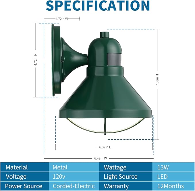 LONEDRUID Motion Sensor LED Outdoor Wall Light Fixtures Dusk to Dawn Exterior Sconce Lighting Green Farmhouse Porch Lamp Waterproof Outside Barn Lights Wall Mount for House Patio Garage Entryway