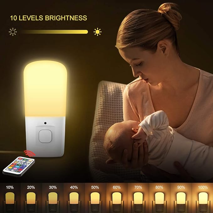 L LOHAS LED Kids Night Lights Plug in, RGB Color Changing Plug into Wall Lights Remote, Rainbow Dimmable Girls Night Light Switch, Christmas Home Decor for Kids Room, Bedroom, Hallway, Bathroom, 2Pack