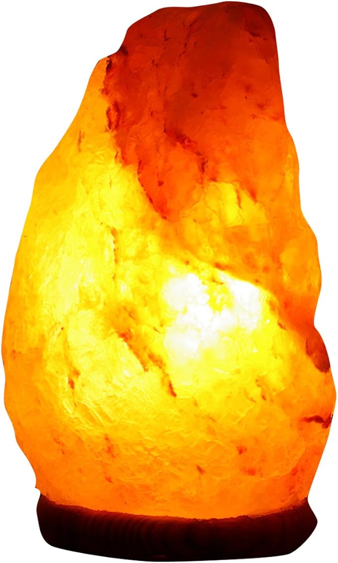 9-11lbs Natural Himalayan Salt Lamp with On/Off Cord & Wooden Base – Hand-Carved Pink Rock Salt Lamp for Home, Office & Relaxation Spaces