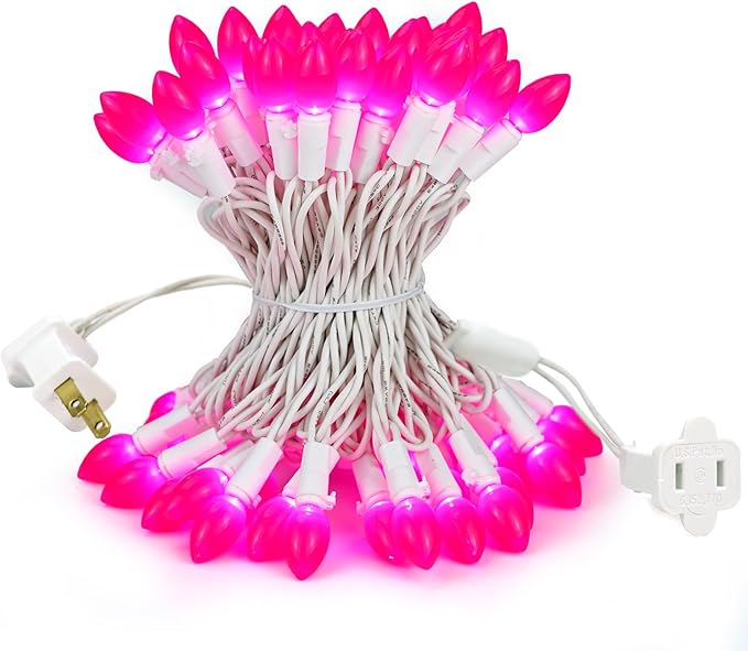 BOHON Pink LED String Lights, 17 Feet White Wire Christmas Lights, 50 Bulbs, Indoor Outdoor Valentine's Day Holiday Wedding Decorative Lighting Valentine Day Decor