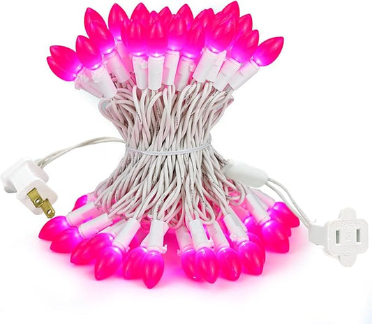 BOHON Pink LED String Lights, 17 Feet White Wire Christmas Lights, 50 Bulbs, Indoor Outdoor Valentine's Day Holiday Wedding Decorative Lighting Valentine Day Decor