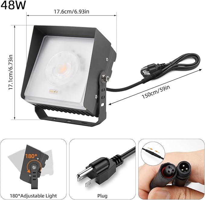 Led Landscape Outdoor Spot Light with Anti-Glare Cap - Heavy Duty Waterproof IP65 120V 270⁰ Adjustable Mount, 3000K Thickened Aluminum Spotlight for BLDG Yard Garden Tree (48 Watts)