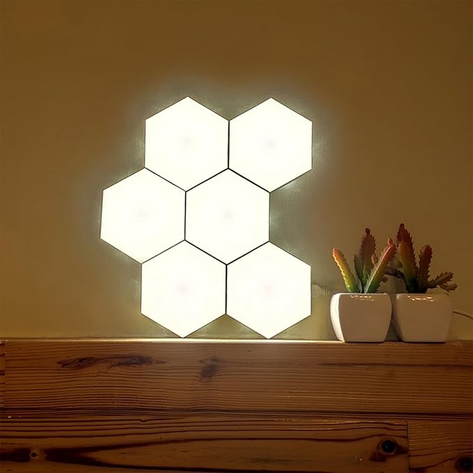 6Pcs Hexagon LED Light (White, Touch Model) - Smart Touch Sensor DIY Modular Wall Lamp for Bedroom, Company Front Desk & Room Decorative Wall Decoration