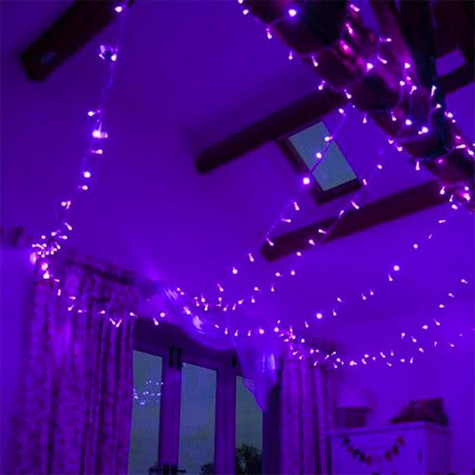 Super Bright 100 LED Purple String Lights Halloween Indoor Decorations, Plug in & Connectabble 33ft with Memory Function & 8 Modes for Indoor Outdoor Christmas, Patio Home Tree Hanging Decor