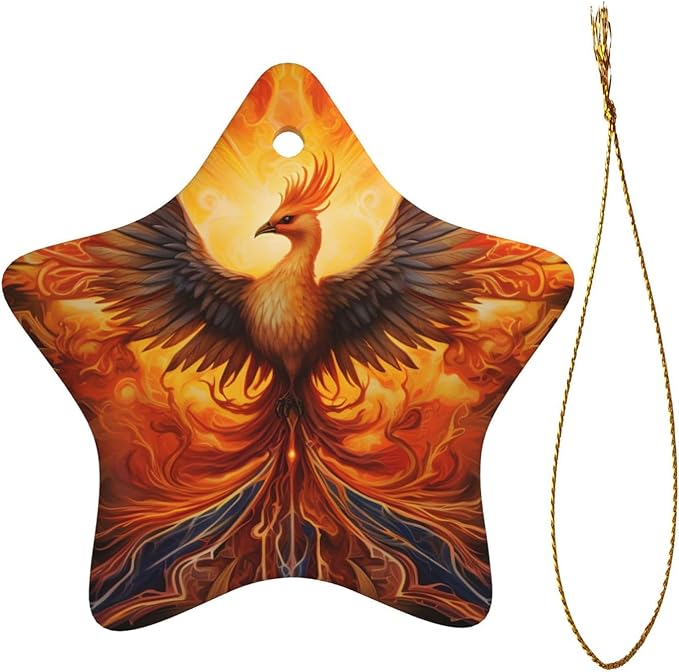 Phoenix Fire Flame Christmas Ornaments, Christmas Decorations Xmas Tree Hanging Ornaments, Star-Shaped Ceramic Festive Keepsake Gift for Christmas Decorations Holiday Home Party