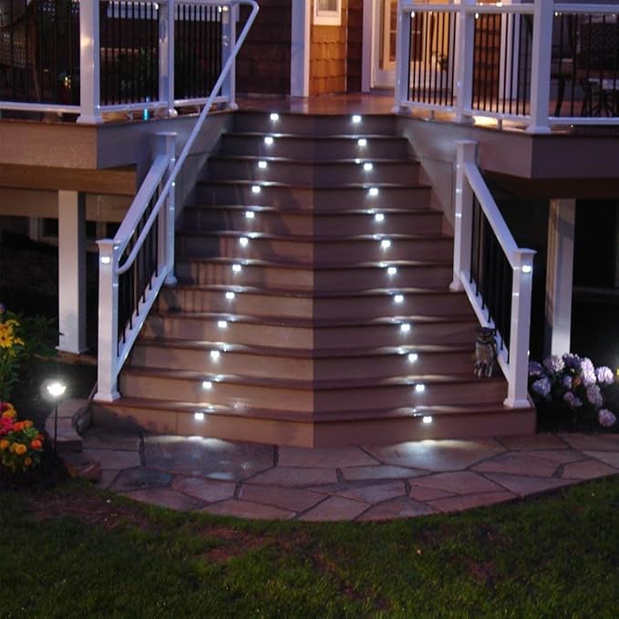Low Voltage LED Deck Lighting Kits with Transformer, 10 Pack IP65 Waterproof Outdoor Recessed Wall Patio Stairs Step Garden Yard Decorations Landscape Lights (Cold White,Silver)
