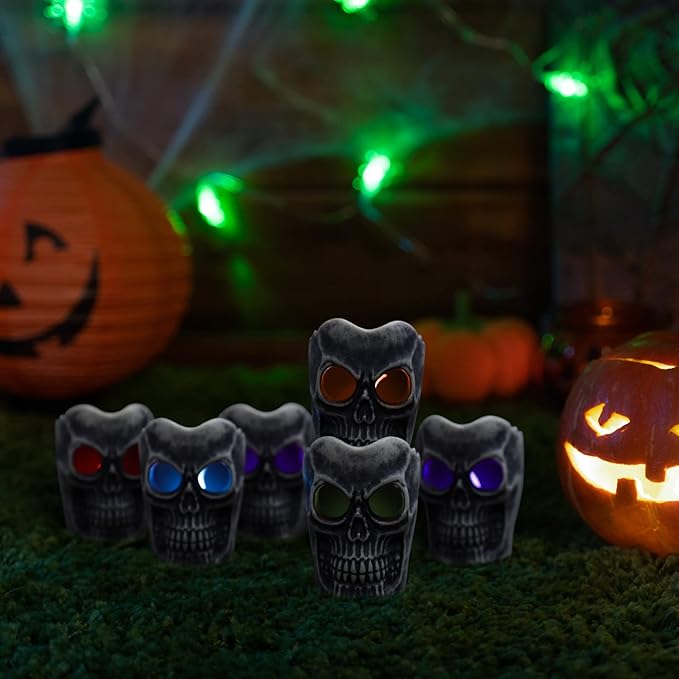 Halloween Decorations - Flameless Skull Candles Light - 6Pack Color-Changing Dripless Realistic Flickering Flame LED Candle Decor for Votive, Halloween Decor, Pumkin, Party, Indoor Outdoor