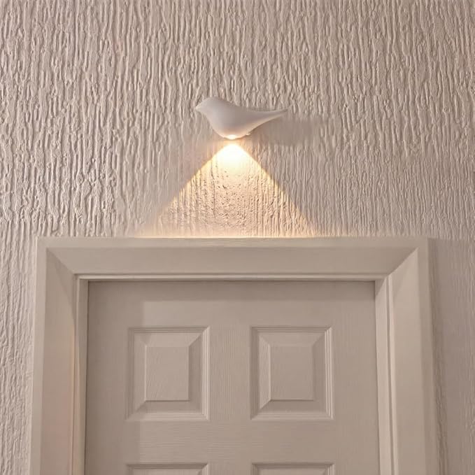 White Birds Night Lights with Motion Sensor(1-Pair), Rechargeable Battery Operated & Wireless Wall Lights, Home Decor for Living Room, Bedroom, Easter Gift
