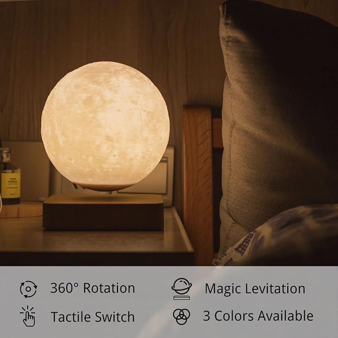 MOOCCI Magnetic Levitating Moon Lamp, 3D Printed Realistic Moon Surface with Warm White Light, Unique Valentine's Day Christmas Gift for Wife Girlfriend Women Mom, Cool Home Decor