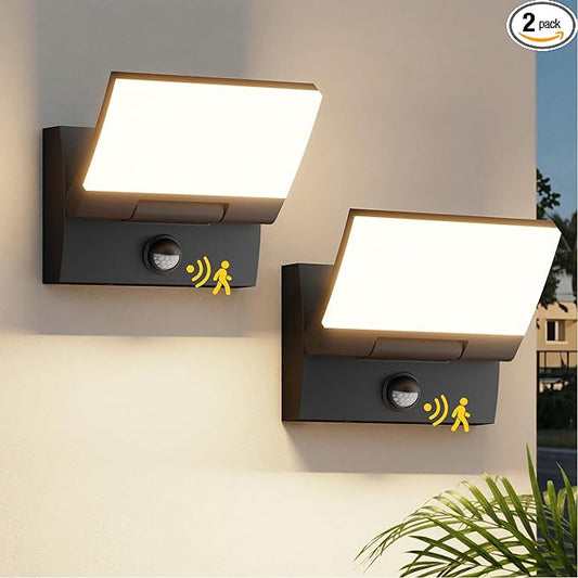 Motion Sensor LED Outdoor Wall Light 2-Pack, Rotatable Adjustable Wall Sconce, IP65 Waterproof Porch Light for House Garage Patio, 3000K Warm White, Matte Black Aluminum