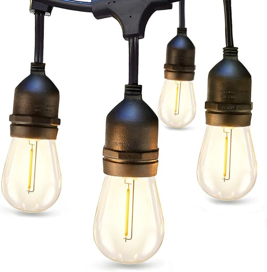 addlon LED Outdoor String Lights 24FT with Edison Vintage Shatterproof Bulbs and Commercial Grade Weatherproof Strand - ETL Listed Heavy-Duty Decorative Cafe, Patio, Market Light