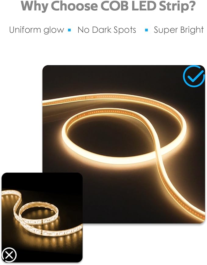 10FT Outdoor COB LED Strip Lights Waterproof with Switch Plug in AC 110V-120V LED Rope Light Warm White IP65 3M 3000K Super Bright High Density LED Tape Light Indoor for Garden Decor