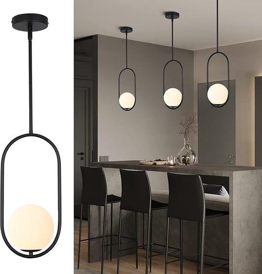 SeeU Modern Pendant Lighting One Light Chandelier Globe Black Pendant Light Indoor Hanging Light Fixture for Kithchen Island Dinning Room Bedroom