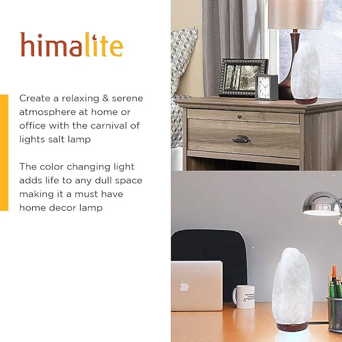 LED White-Color Changing Pure Himalayan Salt Lamp 7 Inches Tall with USB Adaptor and Wooden Base Himalite Carnival of Lights White_salt_Lamp