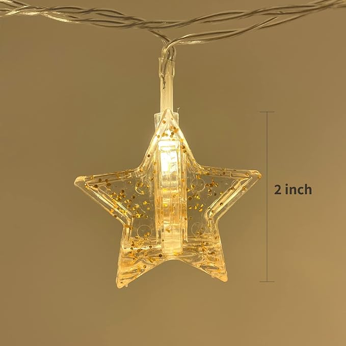 YOLIGHT Stars Photo Clips String Light, 10ft LED Photo Wall Decor Lights with 20 Clips, Battery Operated Star Fairy Lights for Dorm Room Christmas Party Wedding Valentines Day Decoration