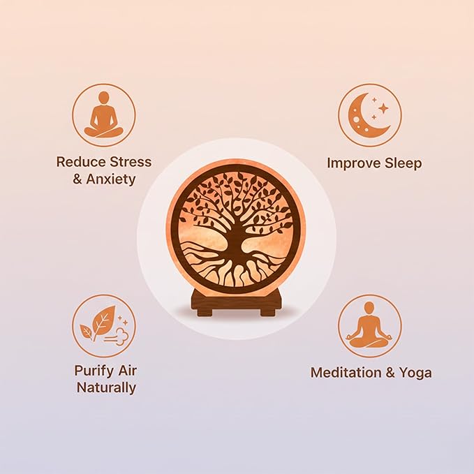 Himalayan Salt Lamp with Tree of Life Design – 4.5 Inch Hand-Carved, Wooden Base, for Home Décor, Meditation & Gifts