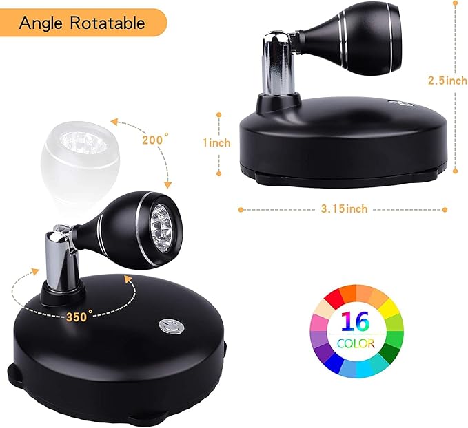 Spotlight Indoor Battery Operated Led Spot Light Stick Up Lights with Remote, Mini Spotlight Dimmable Accent Lights for Lighting up Paintings Pictures(6 Pack)