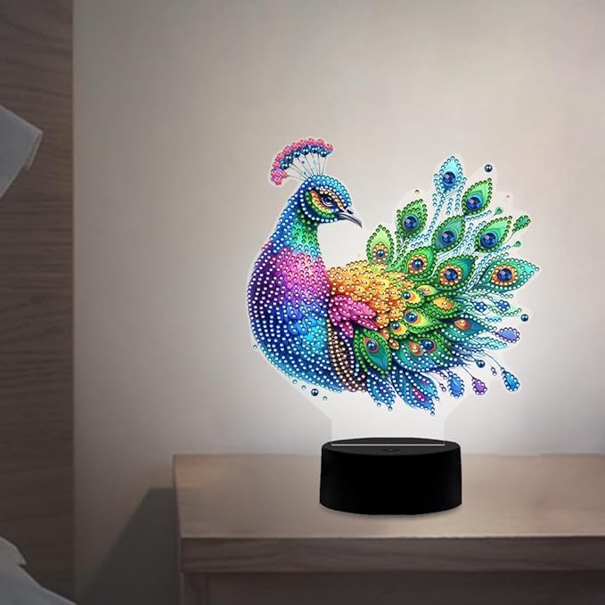 Peacock Diamond Art Painting Night Light,Diamond Art Painting Kits Desktop Touch Lamp Ornaments for Tabletop Decor Diamond Art Accessories for Adult Beginner Bedrooms Living Room