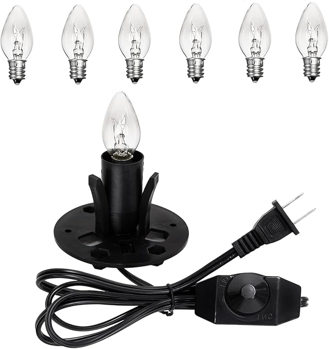 Venforze Himalayan Salt Lamp Cord Replacement with Dimmer Switch and E12 Halogen Salt Lamp Bulbs(6-Pack), 5 Feet Salt Lamps Cords with Base Assembly