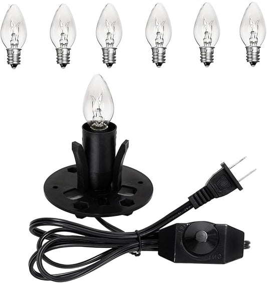 Venforze Himalayan Salt Lamp Cord Replacement with Dimmer Switch and E12 Halogen Salt Lamp Bulbs(6-Pack), 5 Feet Salt Lamps Cords with Base Assembly