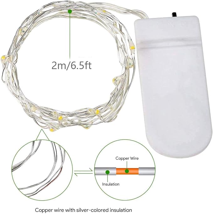 20 Pack Fairy Lights Battery Operated, 20 LED String Lights Mason Jar Lights, Waterproof Copper Wire Mini Lights String Firefly Light for Wedding, Table, Party, Christmas Decor (8 Colors)