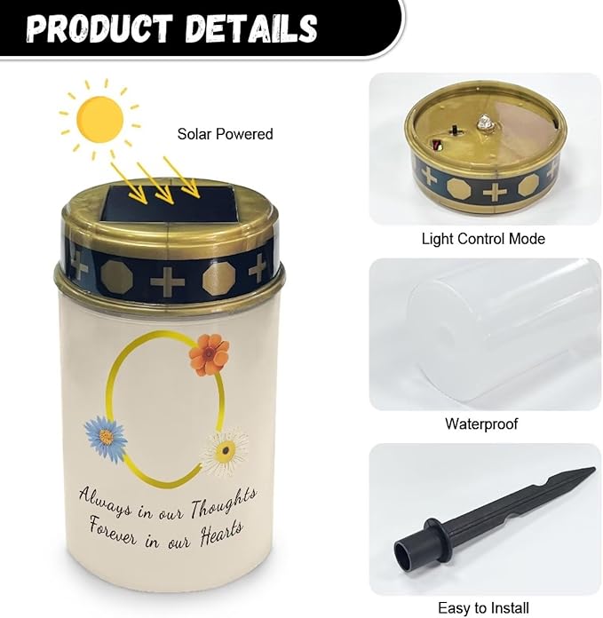 Personalized Solar Lights for Cemetery Decorations Custom Flameless Candles with Photo Name Waterproof Outdoor Solar Power Lights Memorial Flameless Candle