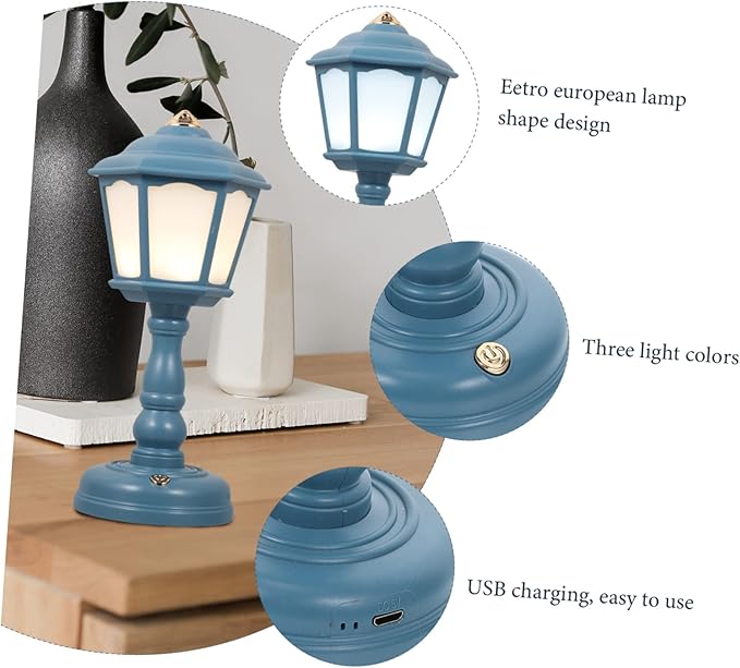 Retro Palace Lantern Rechargeable Table Lamp Vintage Style Nightstand Light Adornment