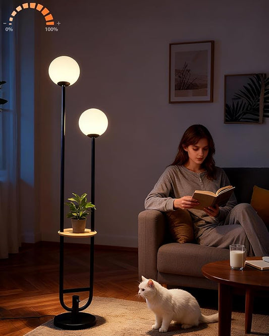 Lightdot 63IN Globe Floor Lamp with Black Candle Holder Style Modern Mid Century Standing Lamps with 3000K Bulbs Included Unique Vintage Tall Floor Lamp for Lving Room/Bedroom/Sofa Beside/Corner Decor
