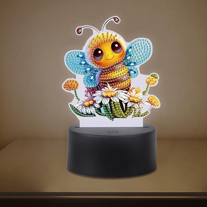 Bee Diamond Art Painting Night Light,Diamond Art Painting Kits Desktop Touch Lamp Ornaments for Tabletop Decor Diamond Art Accessories for Adult Beginner Bedrooms Living Room