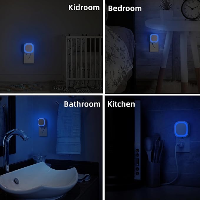 4 Pack Azure Night Light, Crisp Modern Glow with Dimmable Soft Light & Indirect Reflection, Auto Dusk to Dawn Sensor, Plug in LED Nightlight for Bathroom,Toilet, Kitchen Counter, Modern Decor