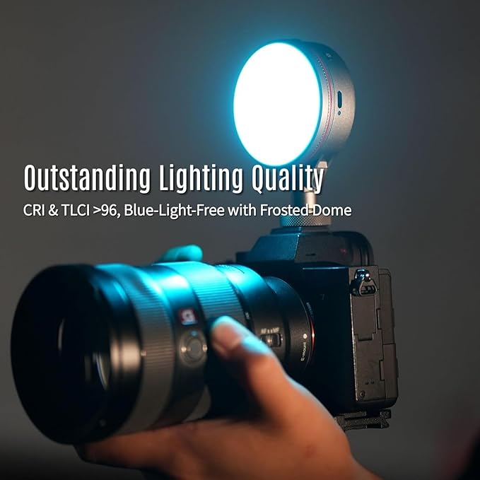 Harlowe Sol 5 Spectra On Camera Light Kit Portable Cold Shoe Mount RGBCW Camera Light 1700K-10000K CRI/TLCI 96+ 36000 Colors RGB Video Light with Touchpad and Magnetic Mount System