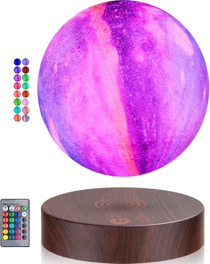 Levitating Moon Lamp, Magnetic Floating Galaxy Moon Light with 16 Colors LED Lighting, Spinning 3D Moon Lamp Rotating Night Lights for Room Decor, Office Desk Toys, Creative Gifts