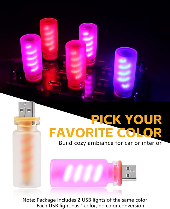 2PCS USB Lights for Car, Touch Adjustment Lights, Plug in USB Car Interior Ambient Light, Frosted Glass Mini Spiral LED USB Night Light for Camping, Holiday Decoration, Party, Bedroom (Purple)