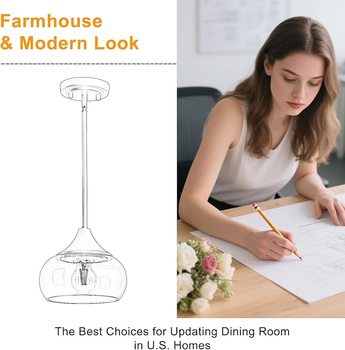 2 Pack Pendant Lights Kitchen Island, Modern Gold Pendant Light Fixtures with 8.5" Clear Glass Shade, Industrial Hanging Pendant Lights for Kitchen Island Dining Room Bedroom Hallway Entryway