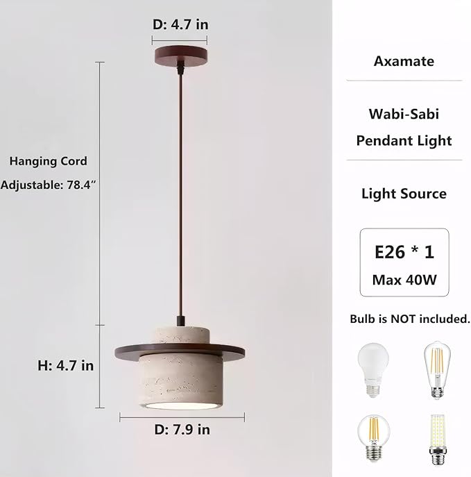 Japanese Style Wabi Sabi Pendant Light Nordic Marble Chandeliers Natural Stone Shade Simple Hanging Light Fixture for Dining Room Bedside Kitchen Island Hallway