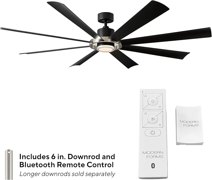 Aura Indoor and Outdoor 8-Blade 72in Smart Ceiling Fan in Brushed Nickel Matte Black with 3000K LED Light Kit and Remote Control works with Alexa and iOS or Android App
