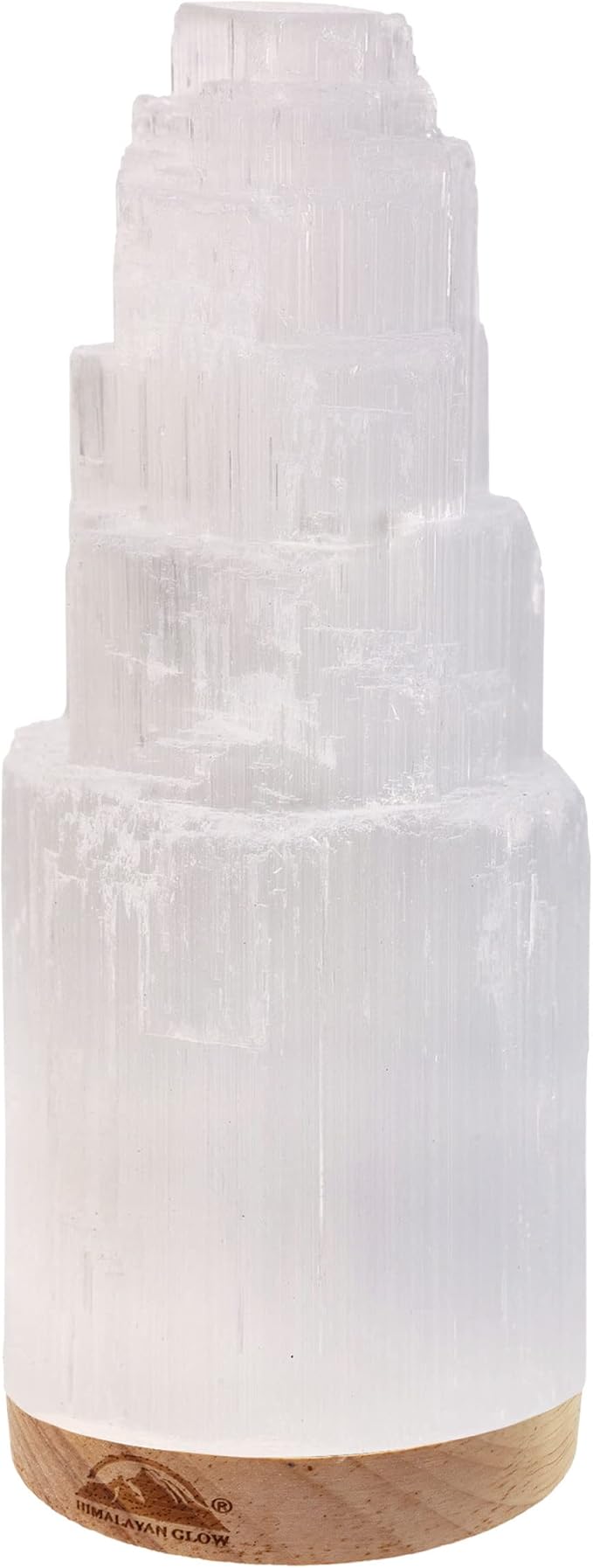 Himalayan Glow Selenite Crystal Lamp 20cm Large, Hand Curved Crystal Lamp with (ETL Certified) Wooden Base & USB Charging Cable for Home Décor - White