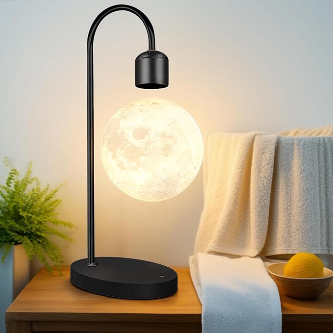 Magnetic Levitating Moon Lamp 15W Fast Phone Charging Pad Changeable 10 Colors Switchable Mix Colorful Colors with Touch KeyLevitation Floating 3D Moon Christmas Gift Office Home Decor