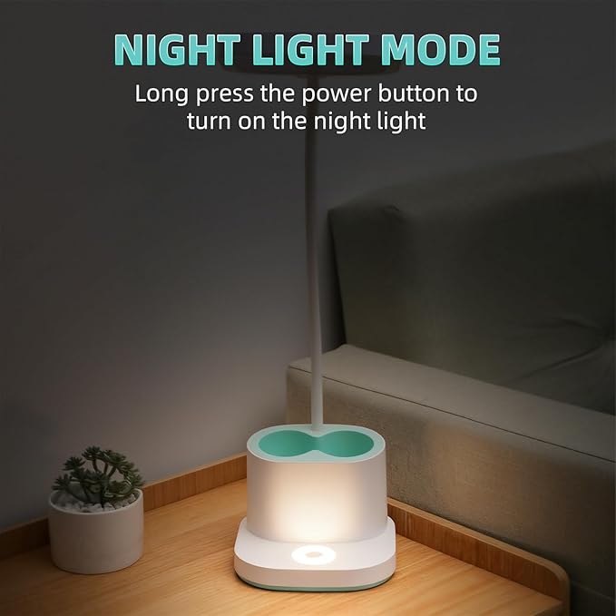 LED Desk Lamp for Home Office Bedroom, 3 Color Modes Dimmable Reading Light with USB Charging Port, Rechargeable Study Lamp for Kids Student with Pen Holder, Table Light 360°Adjustable Arm