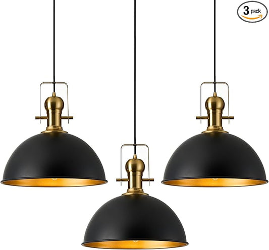 12 Inch Black Farmhouse Pendant Lights Matte Pendant Lights for Kitchen Island Industrial Adjustable Height Vintage Dome Hanging Light Fixtures for Barn Dining Room 3 Packs