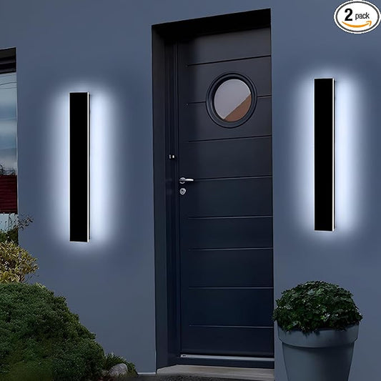 Mikeru 3CCT Dimmable Outdoor Wall Sconce 23.6" IP65 Waterproof - 2Pack Modern Black Exterior Light with Remote Control, Adjustable 3000K/4500K/6000K for Porch, Patio & Commercial Spaces | Hardwired