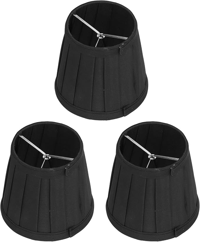 3Pcs Small Lamp Shade, E14 Clip on Lampshades Pleated Fabric Barrel Lamp Shades Replacement for Table and Floor Lamps, Pendant Light, Chandelier, Home Bedroom Hotel Decor, 3.3 x 4.7 x 4.3 inch (Black)