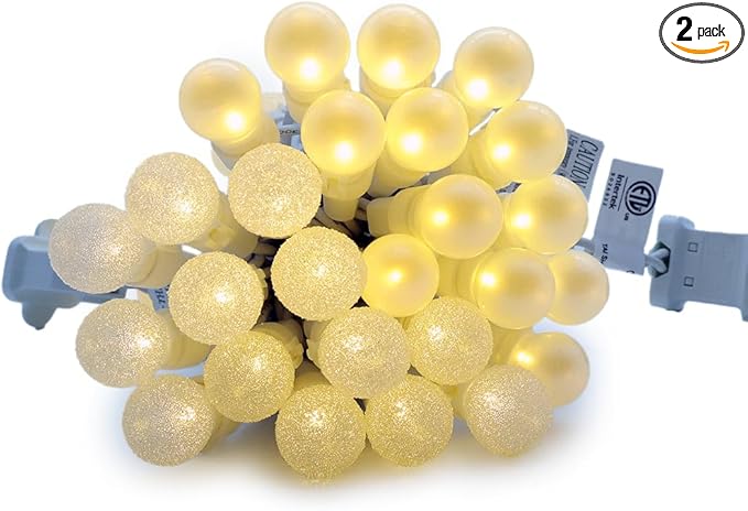Warm White Christmas Lights Outdoor Pearlized and Berry G15 50 LED 13.5ft Plug in Mini Globe String Lights Whire Wire Waterproof Extendable for Indoor Patio Xmas Thanksgiving Tree Decoration Wedding