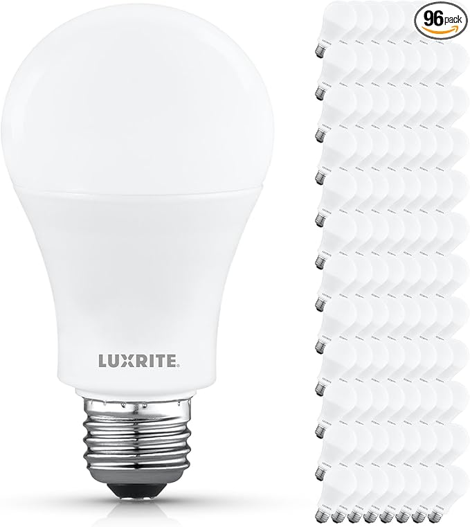 LUXRITE A19 LED Light Bulb 100 Watt Equivalent, 4000K Cool White, 1500LM, Non-Dimmable, Standard LED Light Bulbs, 12.5W, E26 Base, Enclosed Fixture Rated, Damp Rated, ETL Listed (96 Pack)