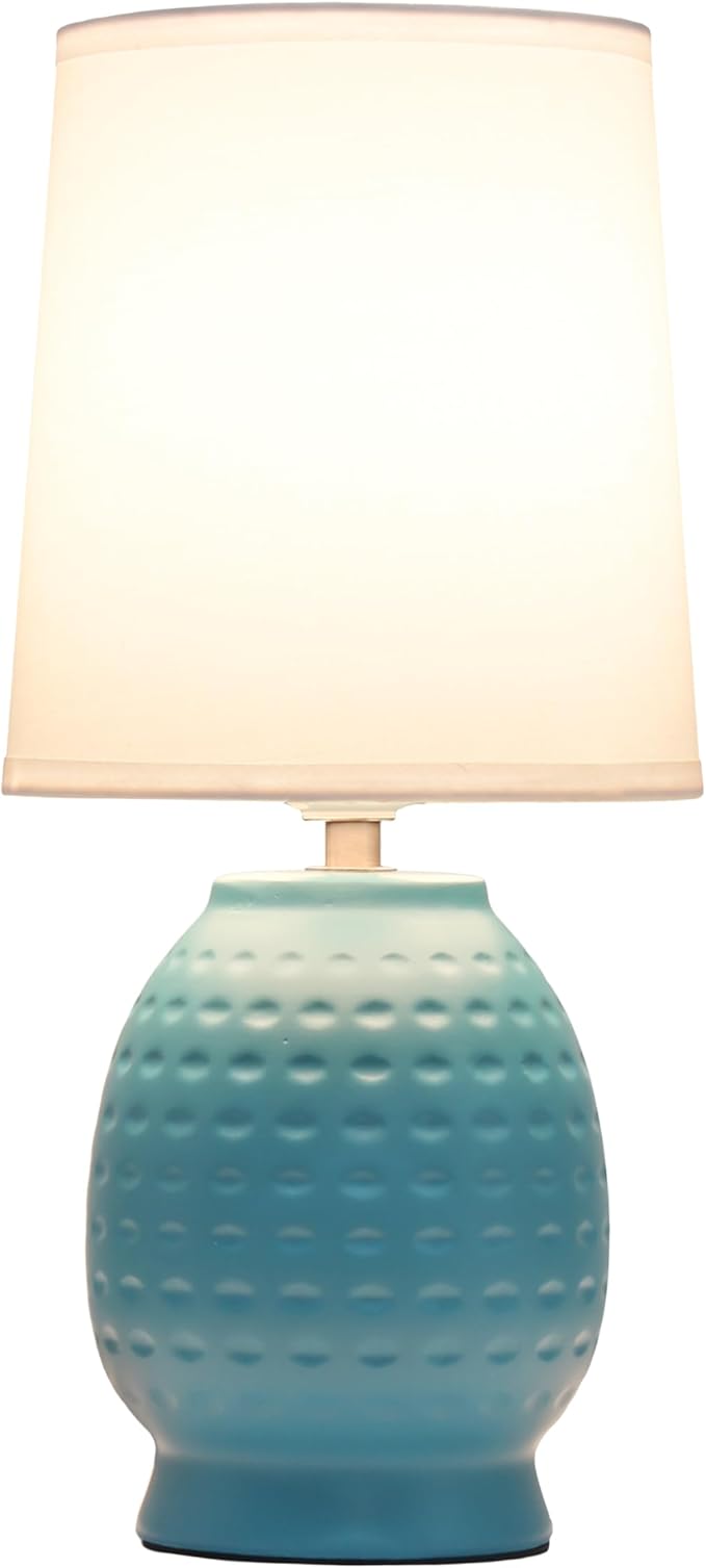 Simple Designs LT1161-TEL 12.5" Chic Glow Petite Dimpled Ceramic Table Lamp, for Bedroom, Office, Living Room, Stylish Spaces, Teal