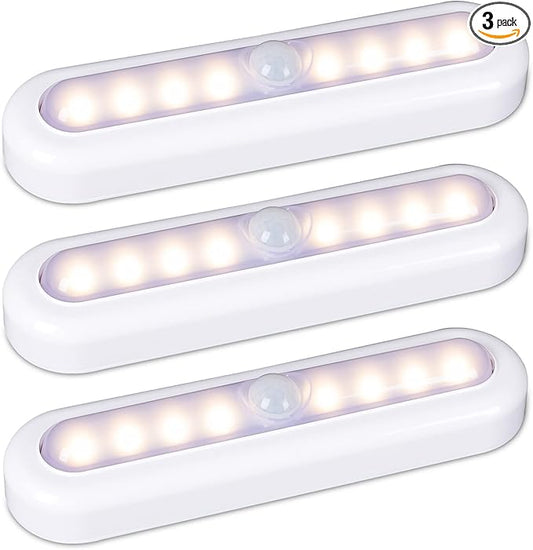 STAR-SPANGLED 3 Pack 7” Motion Sensor Lights Indoor Battery Operated, Stick on LED Light for Closet, Stairs, Under Cabinet, Warm White