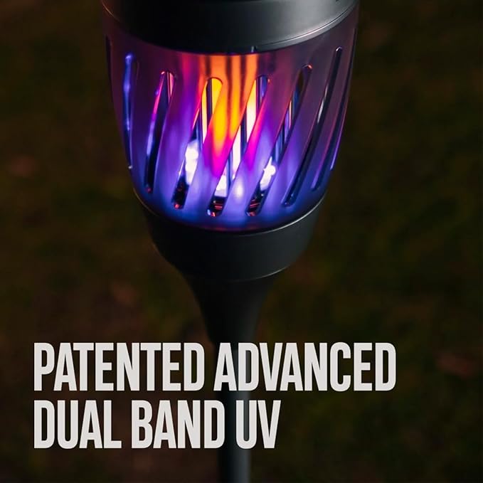 Solar Tiki Torch Lantern ZapperFlying Control with Realistic Flickering Flame Accent Light Solar Powered Rechargeable Garden Lamp (Tiki Metal)